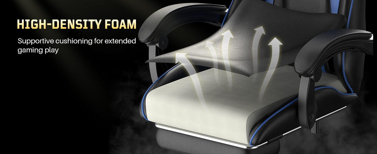 Ігрове крісло Bigzzia Ergonomic Gaming Stuhl з підставкою для ніг та функцією масажу, синій