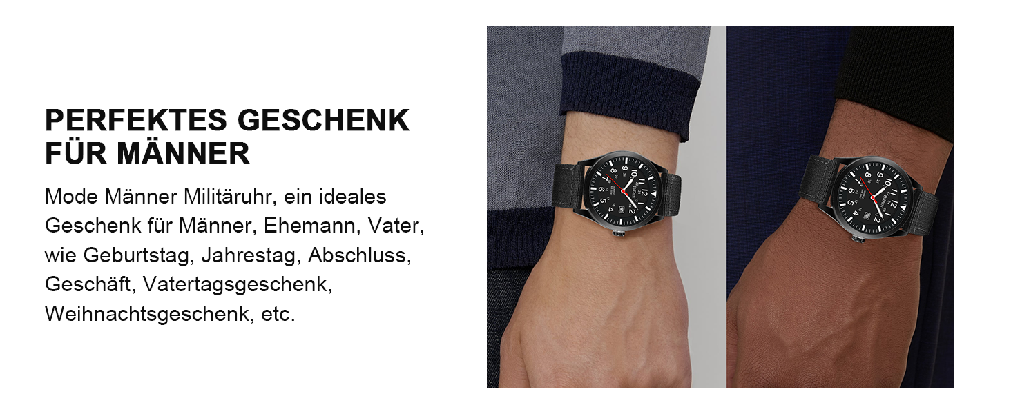 HANPOSH Чоловічий годинник Military, тактичний годинник для армії, кварцовий годинник з датою, водонепроникний 3ATM, чорний