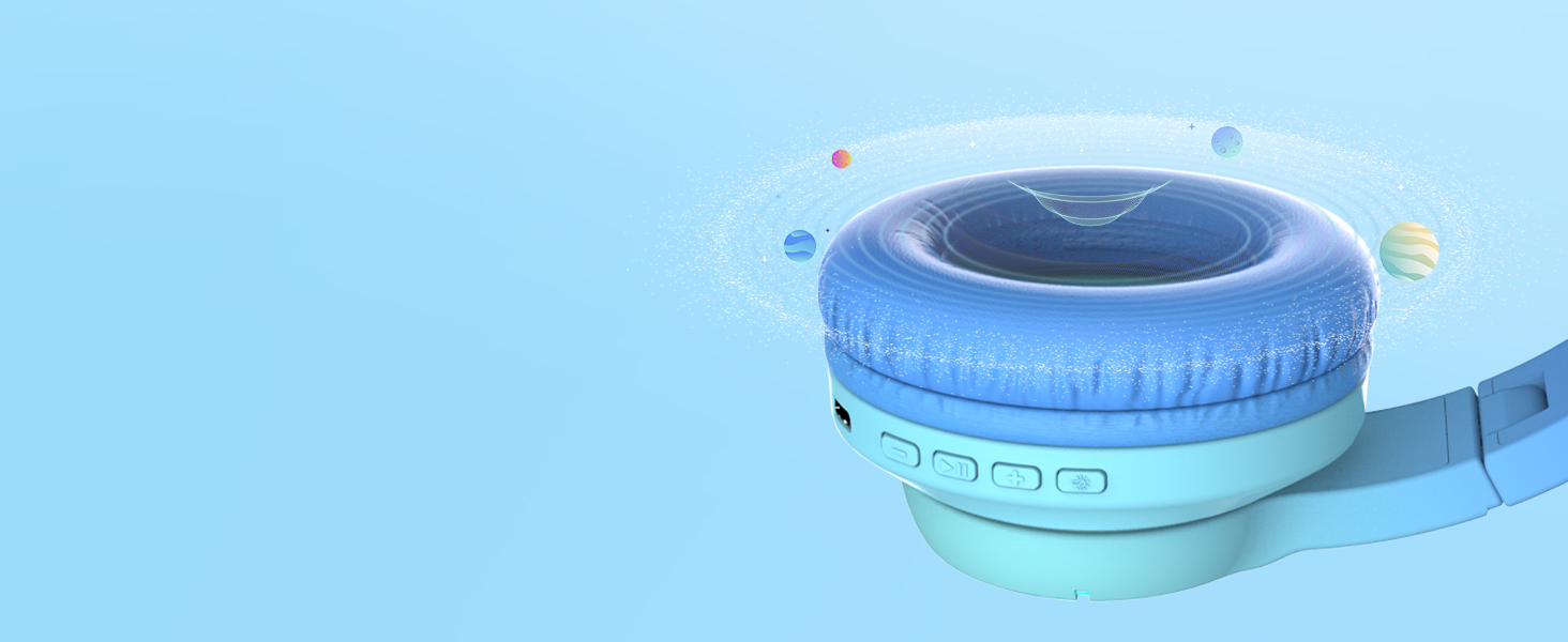 iClever Бездротові навушники для дітей з LED-підсвіткою, Bluetooth 5.2, мікрофон, BTH12 (градієнт синього)