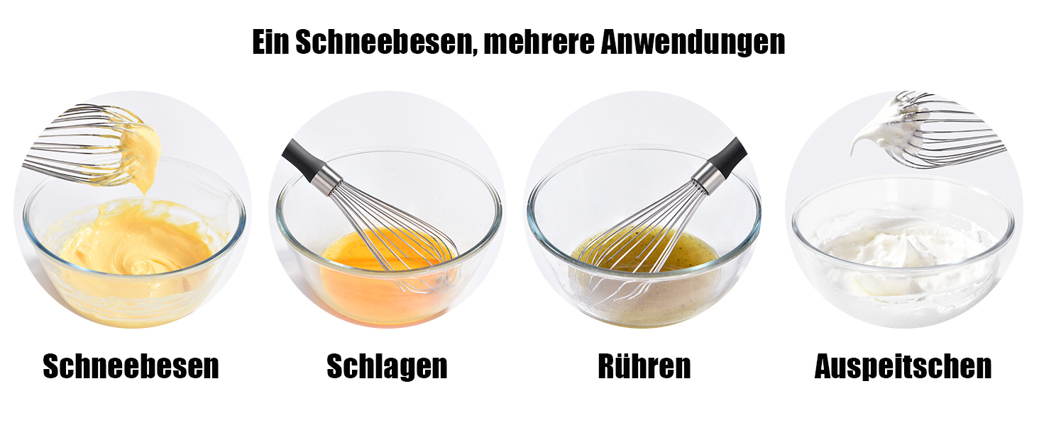 Віскер Доosu 28 см для приготування їжі, кулька з нержавіючої сталі 18/8, міцний ручний віскер для змішування, збивання, збивання (чорний) Чорний M-28cm