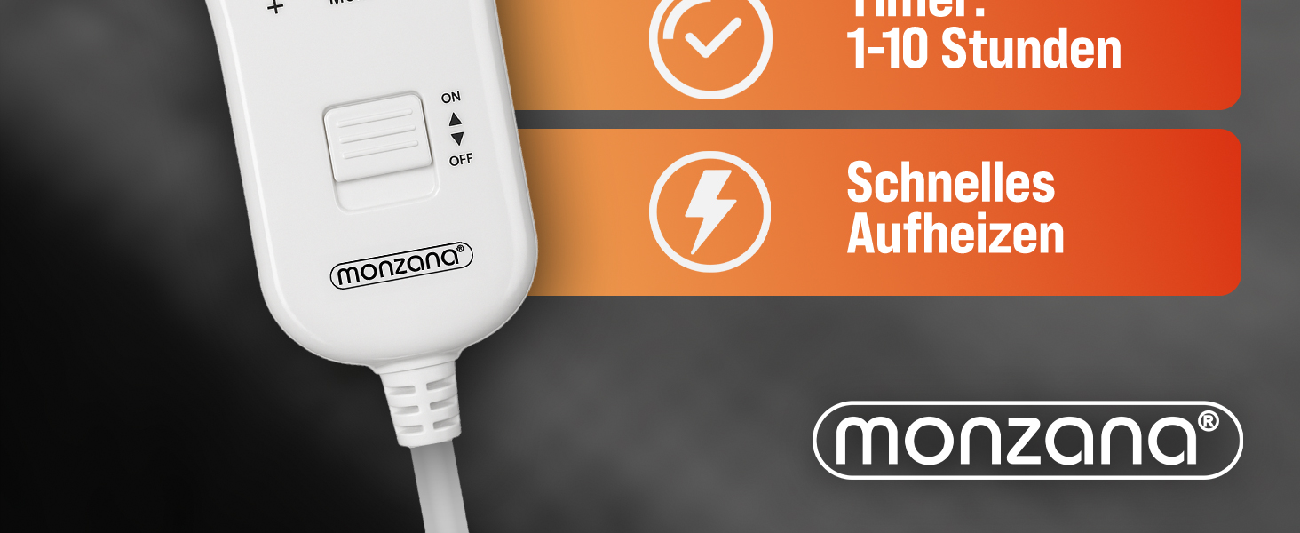 Monzana® Електрична ковдра з підігрівом 180x130 см, 120 Вт, 10 рівнів нагріву, таймер, захист від перегріву, пральна, флісова ковдра для ліжка, чорна, антрацитова