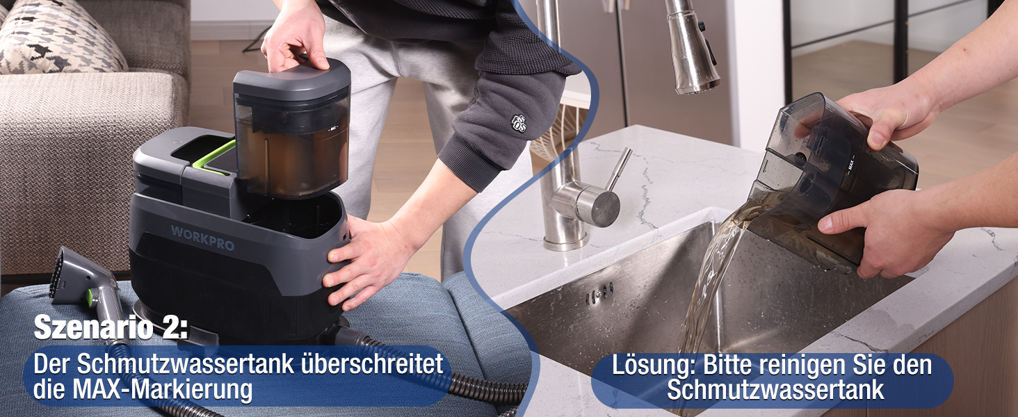 WORKPRO Мийний пилосос для килимів та м'яких меблів, 16 kPa, 4 режими очищення, насадки для килимів, диванів, матраців, вікон, видалення тваринських плям