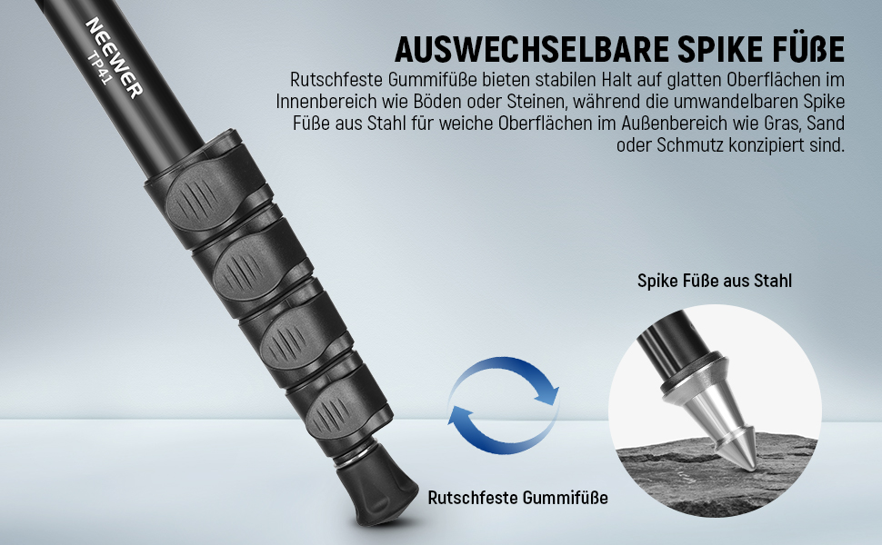 NEEWER Монопод 155см для камери, монопод для відеозйомки, монопод з алюмінію, 1/4' 3/8' адаптер, для DSLR/Camcorder, професійний аксесуар, вантажопідйомність 8кг, TP41 з мікрофіброю