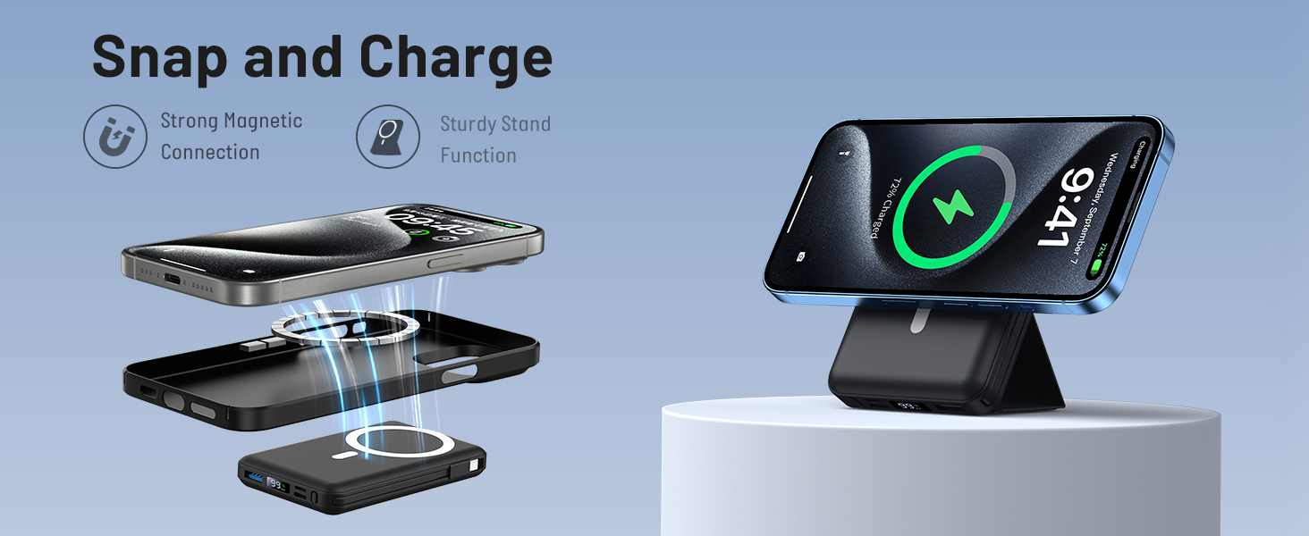 Power Bank Azmuth для iPhone з MagSafe, 10000mAh, бездротова зарядка, LED дисплей, білий/чорний