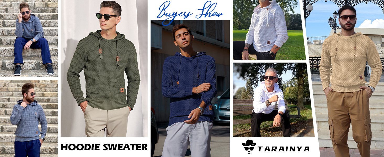 Пуловер чоловічий TARAINYA з капюшоном, теплий светр з довгим рукавом, чорний, XL