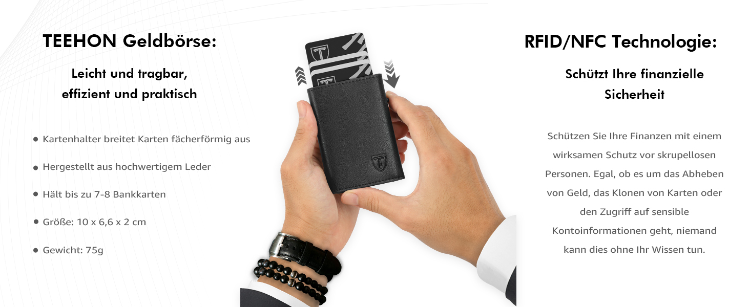 Чоловічий гаманець - тонкий з магнітною застібкою, відділенням для монет, захистом RFID, віконцем для ID, шкіряний, чорний (Tee-5)