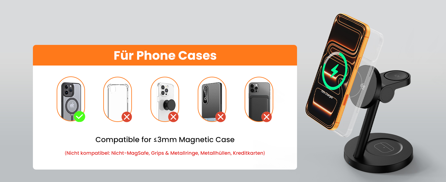 Зарядна станція JoyGeek 3-в-1 MagSafe 25W для iPhone 17/16, Apple Watch, Samsung Watch та AirPods з адаптером 45W (Чорний матовий)