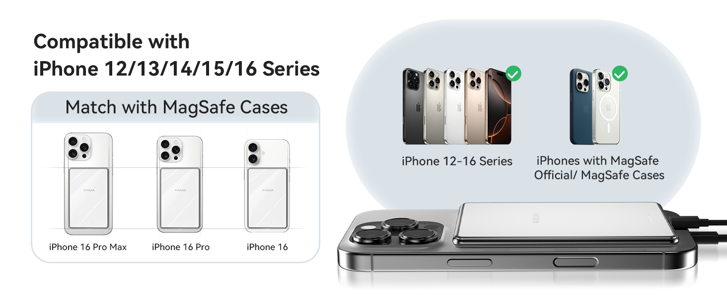 PowerBank Kuulaa Ultra Slim 5000 mAh з MagSafe, Type-C 20W, Швидка зарядка, 7.2 мм, для iPhone 16/15/14/13/12 (білий)