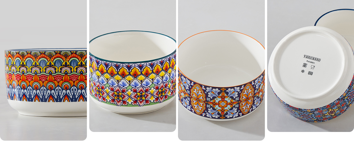 Набір супових та салатних мисок Vancasso (4 шт.) з кришкою, кераміка, 300/600/1080/1800 мл - для обіду, пікніка, кухні