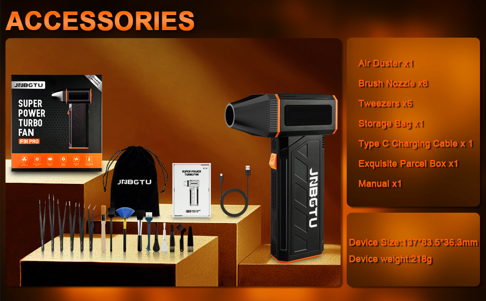 Пилосос для чищення повітрям JNBGTU F31 PRO: для ПК, клавіатури, авто, дивану. 130000 об/хв