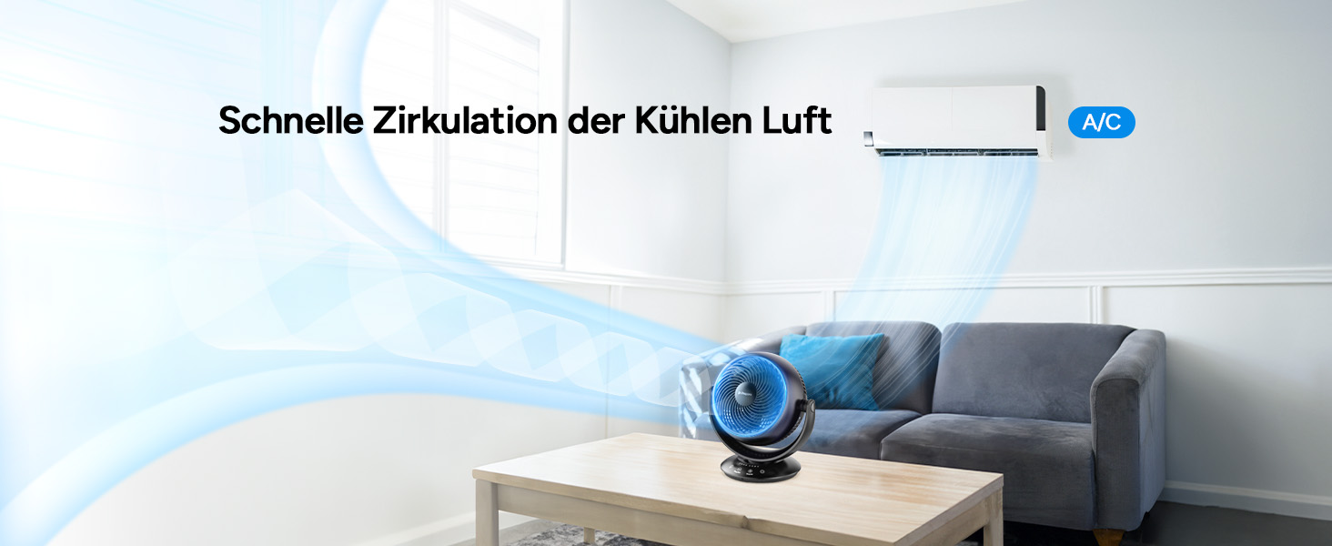 Вентилятор DR.PREPARE настільний, 25 dB, тихий, ефективне охолодження, 3 швидкості, таймер 2-12 годин, осциляція 90°, 10 дюймів