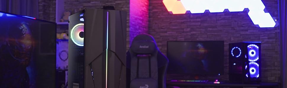 Корпус для ПК Aerocool Mecha ARGB Mid Tower з темперованим склом, 12 см ARGB вентилятор, 2 x USB 3.0, підтримка ATX/Micro-ATX/Mini-ATX, чорний
