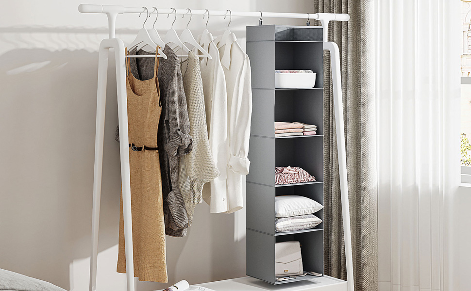 Організатор для шафи з сітчастими кишенями, 6 відділень, сірий, 30 x 30 x 130 см