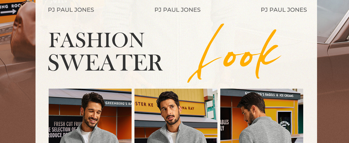 Кардиган чоловічий PJ PAUL JONES з рифленого в'язання, довгі рукави, зимова куртка, тонкий трикотаж, з коміром-стійкою та блискавкою, колір морської хвилі (S)