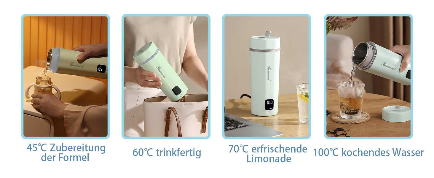 Електричний чайник Glas Elektrisch Wasserkocher 0,6L 500W з регулюванням температури 40-75°C, таймером, сенсорним керуванням, BPA-free, компактний для дому/кемпінгу, підходить для чаю/кави, білий (Grün Pro)