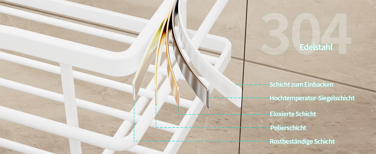 Настінна поличка для душу HapiRm з 4 гачками - органайзер для шампуню та засобів для душу, білий