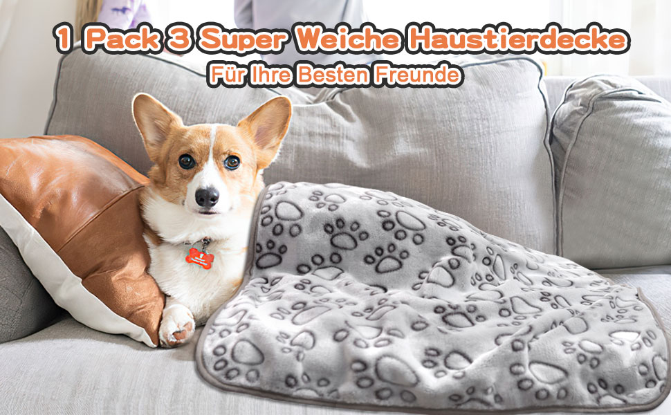 3 шт. м'яка ковдра для собак, котів, 110x80 см та 80x100 см, сіра. Практична, миюча, для дому та подорожей.