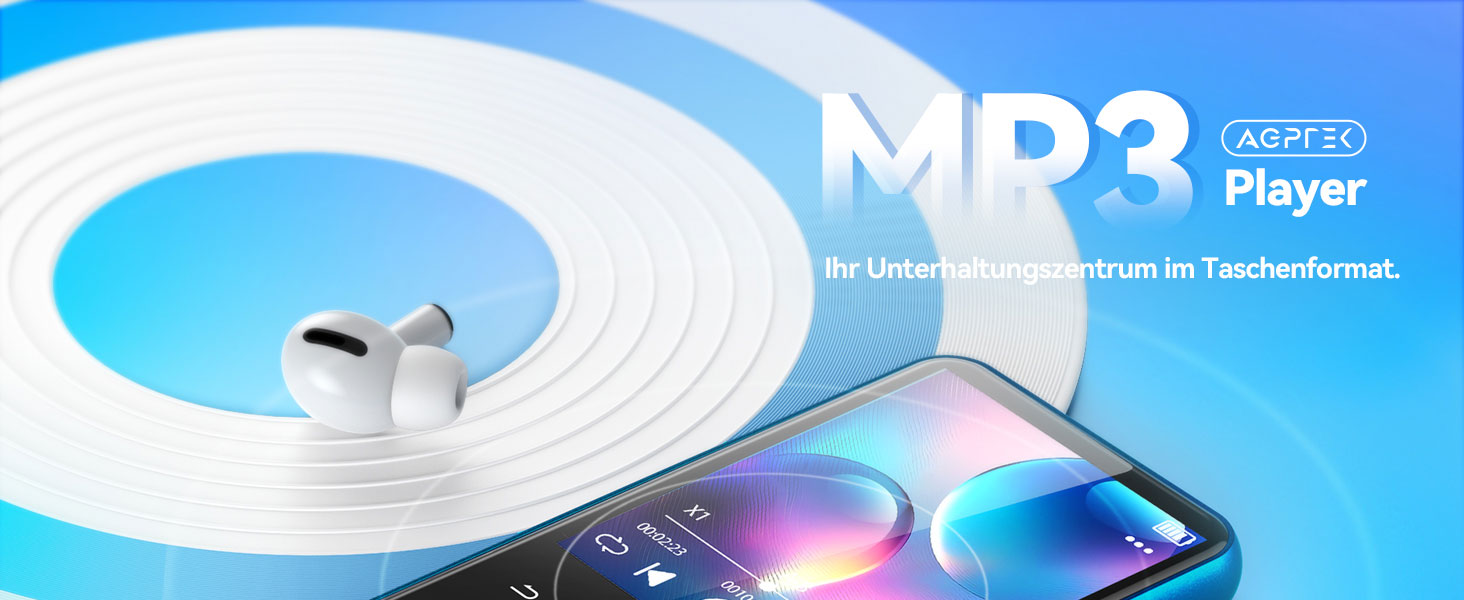 MP3-плеєр AGPTEK 64GB Bluetooth 5.3 з TFT екраном, FM-радіо, підтримкою до 128GB, функцією запису та E-Book (синій)