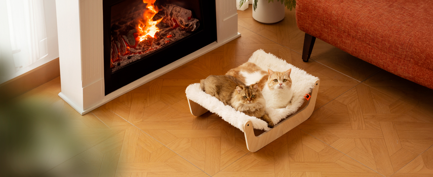 Кігтеточка-ліжко для котів MEWOOFUN, м'яка гамак для котів, ліжко для кігтів для котів, дерев'яна гамак для котів 58 x 44 x 22.5 см, підходить для котів, собак, кроликів, кошенят та дрібних тварин