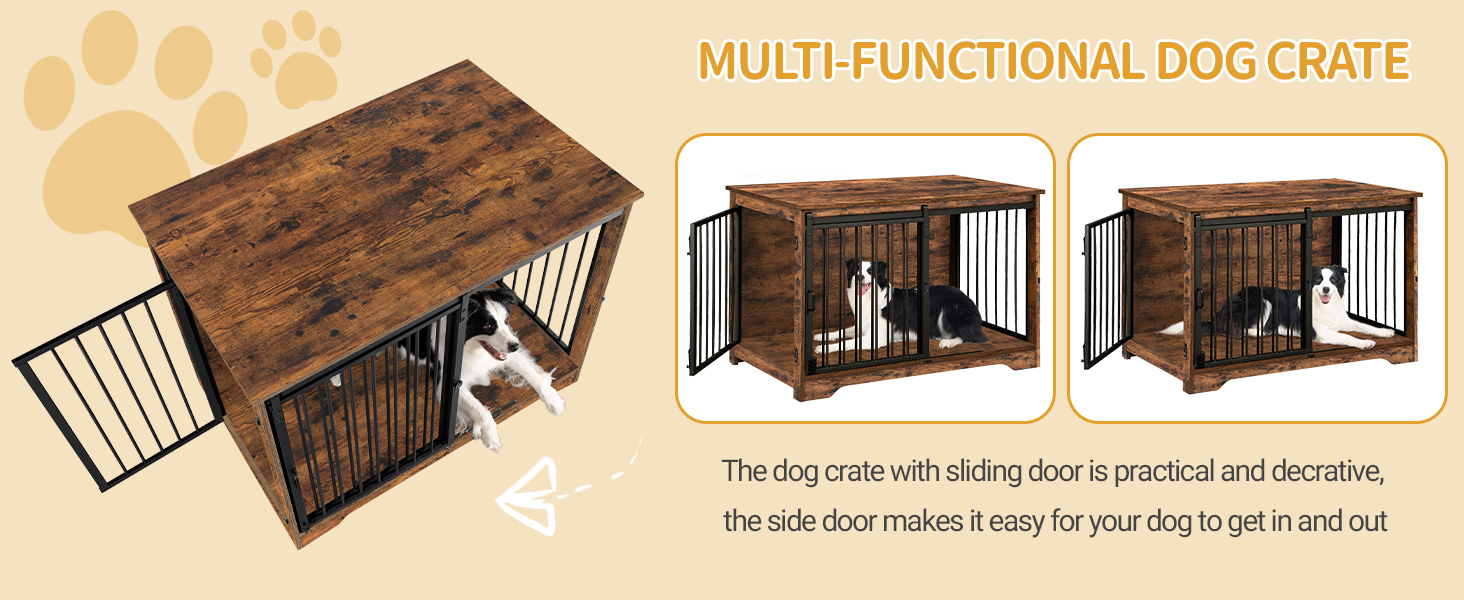 Клітка для собак Hzuaneri, 100 см, з розсувними дверима, дерев'яна, для дому, 100 x 60 x 68 см, вінтажний колір