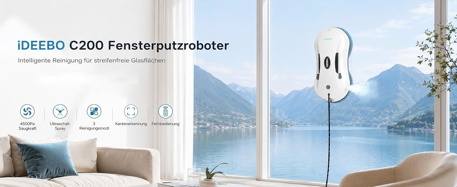 Робот для миття вікон Fensterputzroboter з подвійним розпиленням, автоматичною навігацією та захистом - електричний вікномийник для будь-яких вікон (білий)