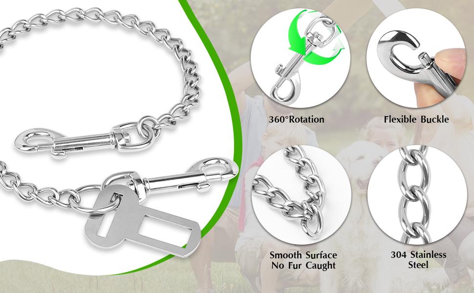 Нашийник для собак з ланцюгом, 53 см, автомобільний ремінь безпеки для собак, нержавіюча сталь 304, нашийник для собак, безпечний для маленьких/великих собак, котів
