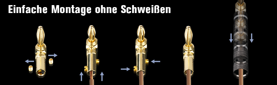 4 шт. Бананові конектори для акустики 4.5 мм, 90 градусів, позолочені 24K, для підключення до підсилювача, ресивера, стереосистеми