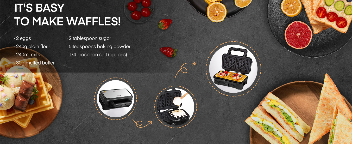 Sandwichmaker 1200W 3-в-1: сендвічниця, вафельниця, контактний гриль з регулюванням температури та антипригарним покриттям | LED-дисплей, нержавіюча сталь/чорний