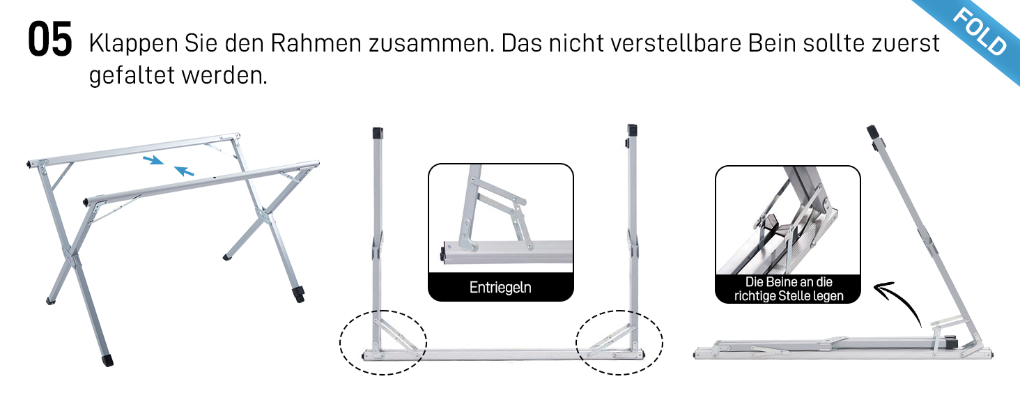 Розкладний туристичний стіл EVER ADVANCED 120x70 см з алюмінію для кемпінгу, пікніка, саду, балкону, срібний