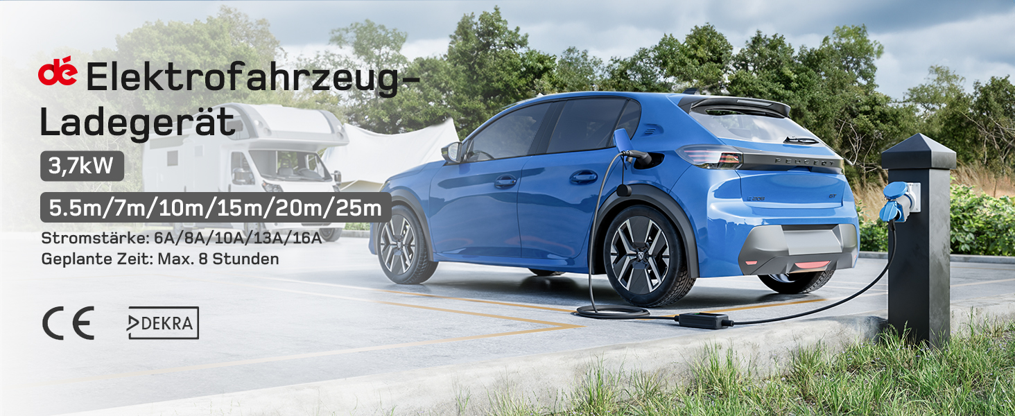 Кабель для зарядки електромобіля Type 2 Schuko 3,7kW, 7м, 6-16A, 1-фазний, з LCD дисплеєм, чорний