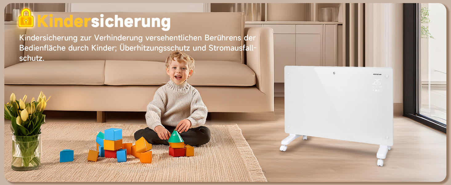 Електричний конвектор Aigostar з термостатом та Wi-Fi, 2000W, для кімнат до 30 м², чорний. Можлива установка на стіну або на підлогу.