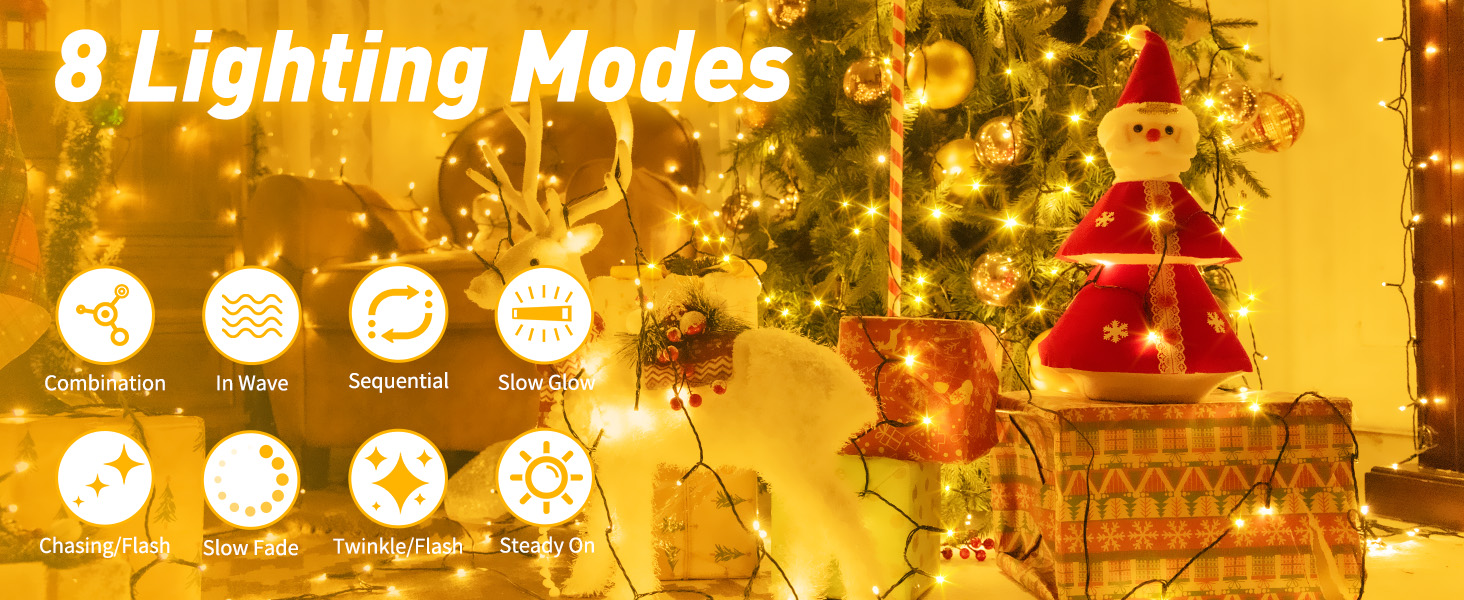 Ланцюжок прикрас 30м, 300 LED - гірлянда світлодіодна для дому та саду, 8 режимів, пульт, таймер, IP44, тепле світло, для вечірки, саду, весілля