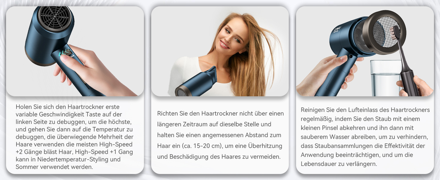 Іонізатор для волосся Föhn, 1800W, з насадкою-дифузором, 3 режими температури, безліч налаштувань швидкості, портативний фен (блакитний)