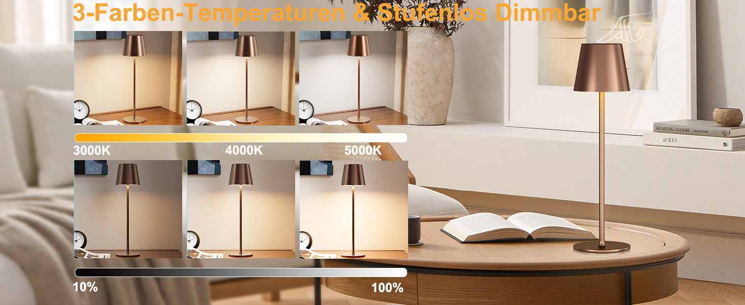 Набір з 2 бездротових настільних світильників LED з акумулятором, диммер сенсорний, 3 режими кольору, USB-C зарядка для спальні, столу, кемпінгу (Чорний)