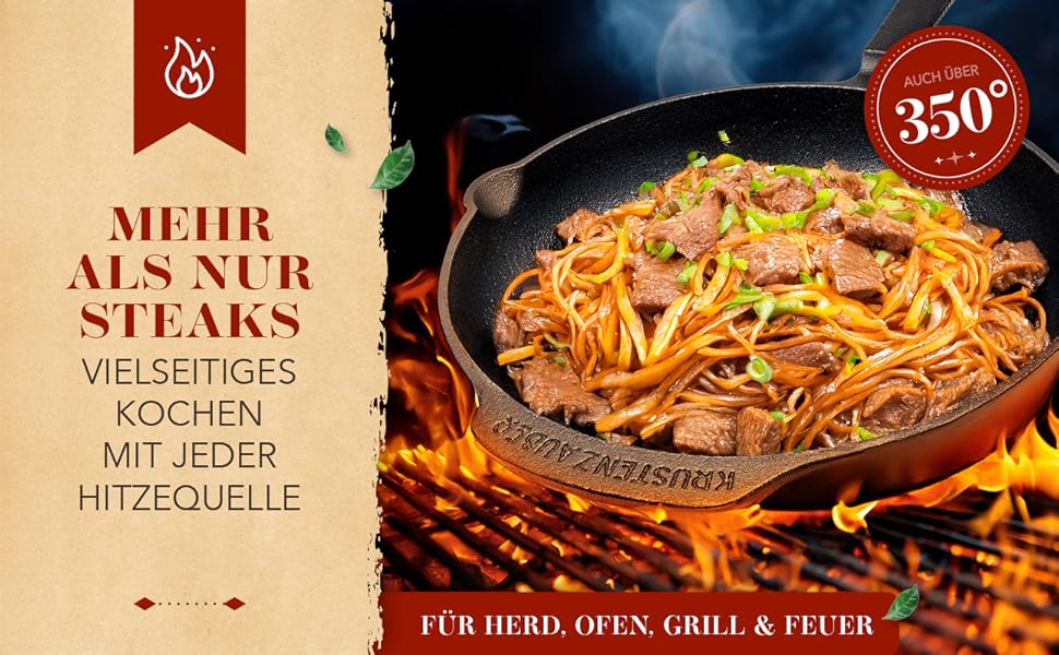 Чавунна сковорода-гриль Krustenzauber 26 см з індукційним дном та двома ручками - рифлена сковорода для смаження, ідеальна для індукційних плит