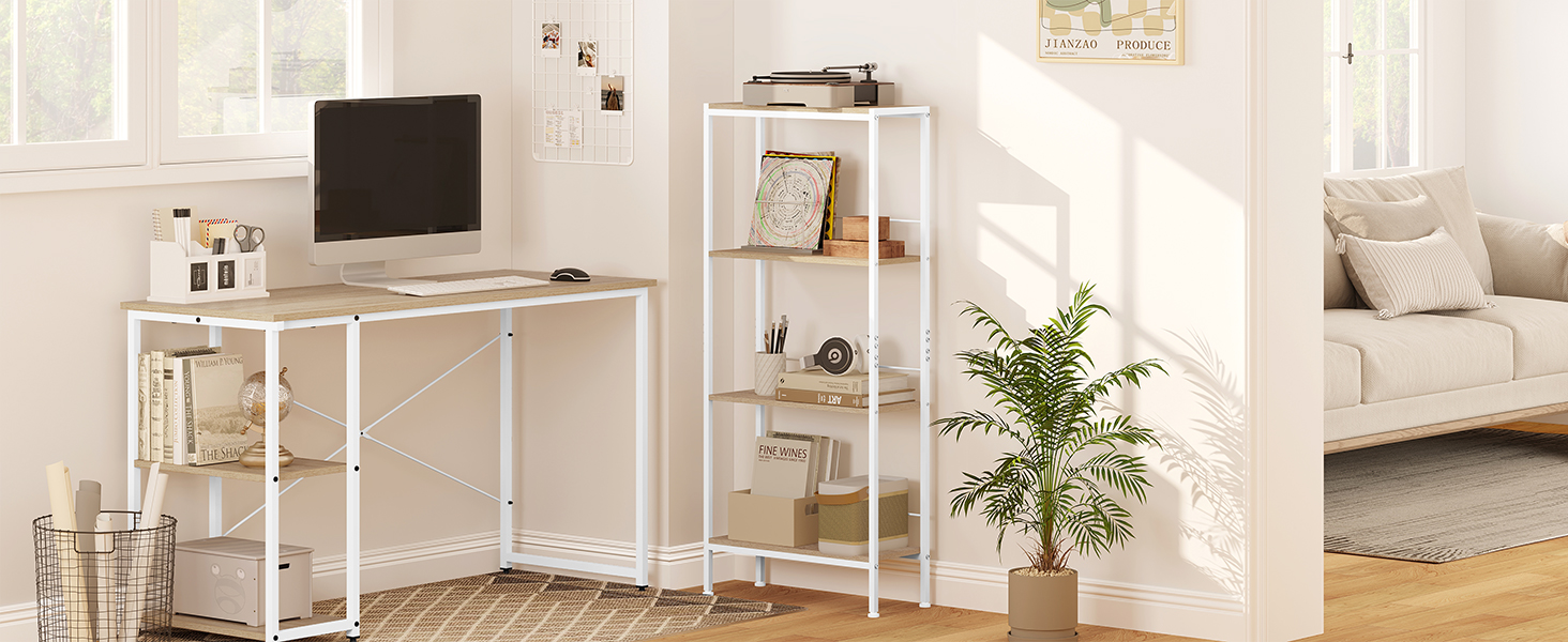WOLTU 4-Tier Corner Shelf - White Oak & White Finish