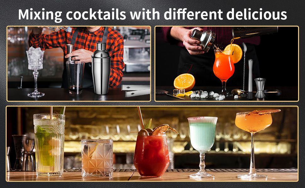Набір для коктейлів Sosayet, 10 предметів, з нержавіючої сталі, аксесуари та рецепти, 750 мл, для барменів-початківців та професіоналів - подарунок для чоловіків