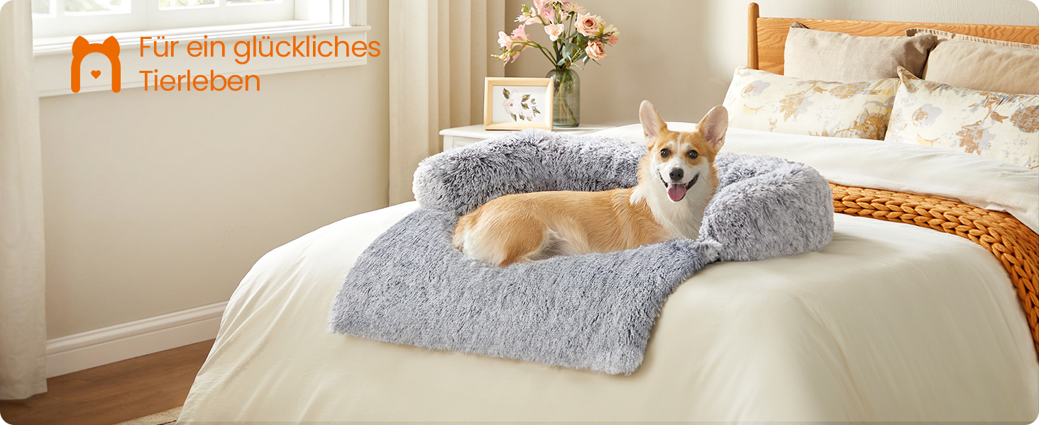 Ліжко для собак Feandrea FluffyHug, плюшеве, XL, 110 x 95 x 18 см, сірий Ombré - для середніх та великих собак