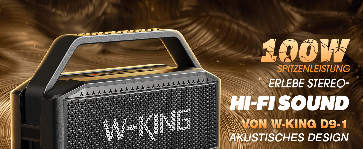 W-KING Bluetooth Колонка 100W (Пікова потужність) - Портативна Колонка з Глибоким Басом, Power Bank, TF/AUX, EQ, IPX6, 40 годин роботи