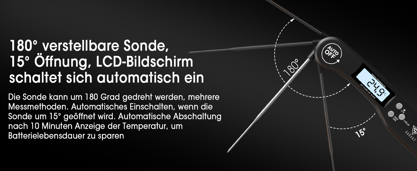 Цифровий термометр для м'яса DOQAUS: гриль, приготування їжі, кухня. Швидке зчитування, довга сонда, LCD-дисплей.