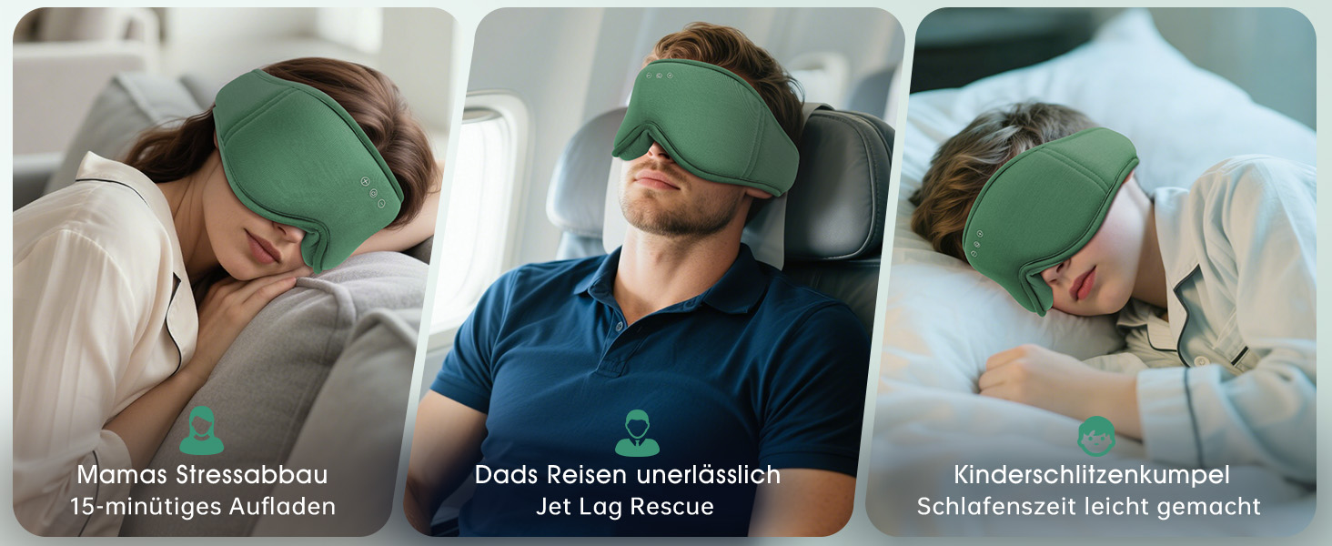 Маска для сну Dolida з Bluetooth навушниками, 3D бамбукова маска для очей для жінок та чоловіків, з мікрофоном, зелена
