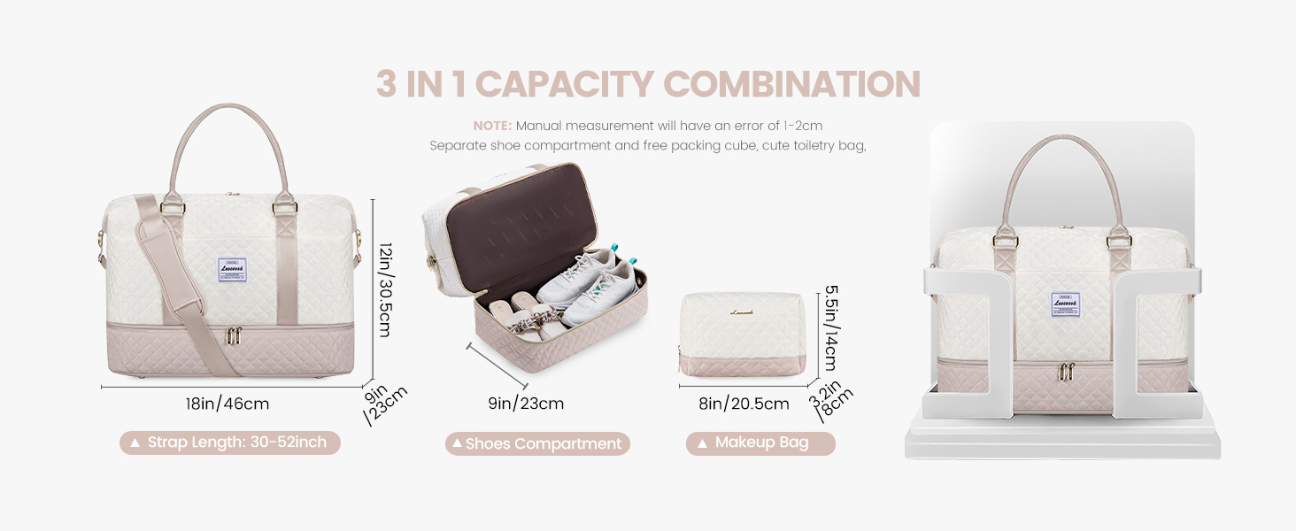 Спортивна сумка LOVEVOOK для жінок, велика ручна поклажа, дорожня сумка-дуffel, містка для подорожей, сімейна, для фітнесу, басейну, лікарні, догляду за дитиною (2 шт., бежевий, рожевий)