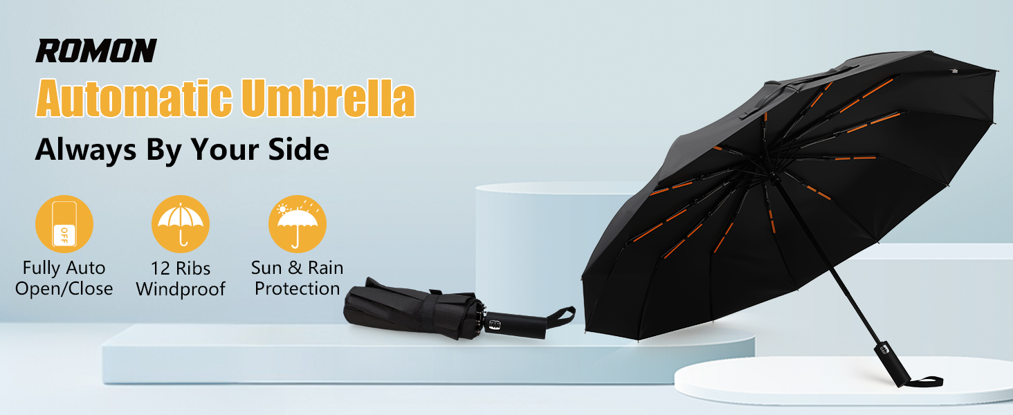 Автоматичний парасолька Romon, стійкий до вітру, компактний, захист від UV, ідеальний для подорожей, високоякісний, з кнопковим відкриванням