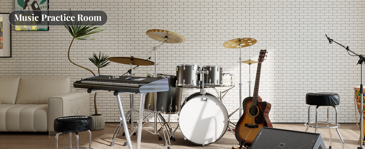 Акустичні панелі JBER самоклеючі для звукоізоляції, шумопоглинаючі панелі «цеглина» для студії, офісу та дому, 30 x 30 x 1 см, чорні, 12 шт.