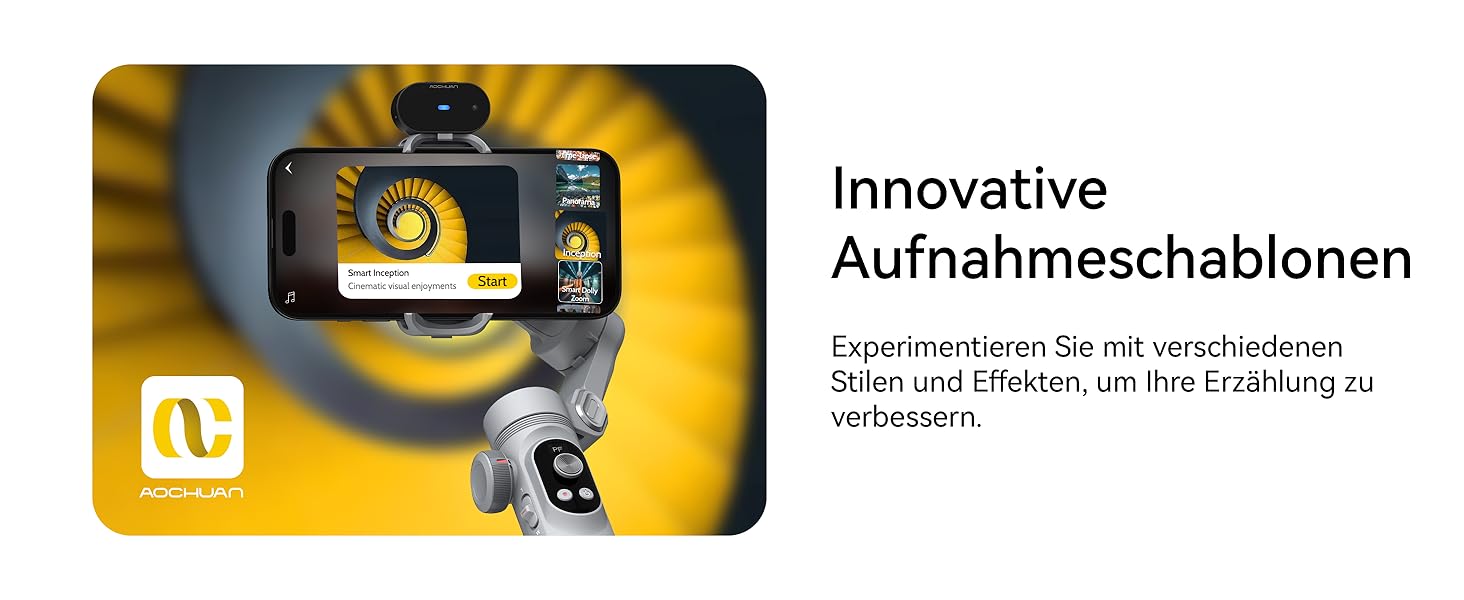 Стабілізатор для смартфона AOCHUAN 3-осьовий з RGB-підсвічуванням, для iPhone/Android, з функцією відстеження обличчя, сірий (Smart X Pro AI)