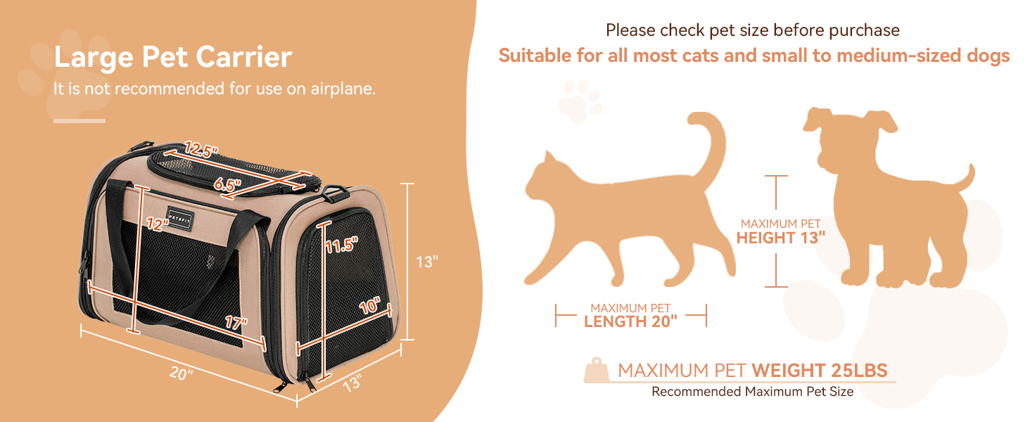 Транспортна переноска для котів та маленьких собак Petfit - легка переноска для подорожей літаком, з ременем безпеки та розкладною підстилкою, колір хакі (L)