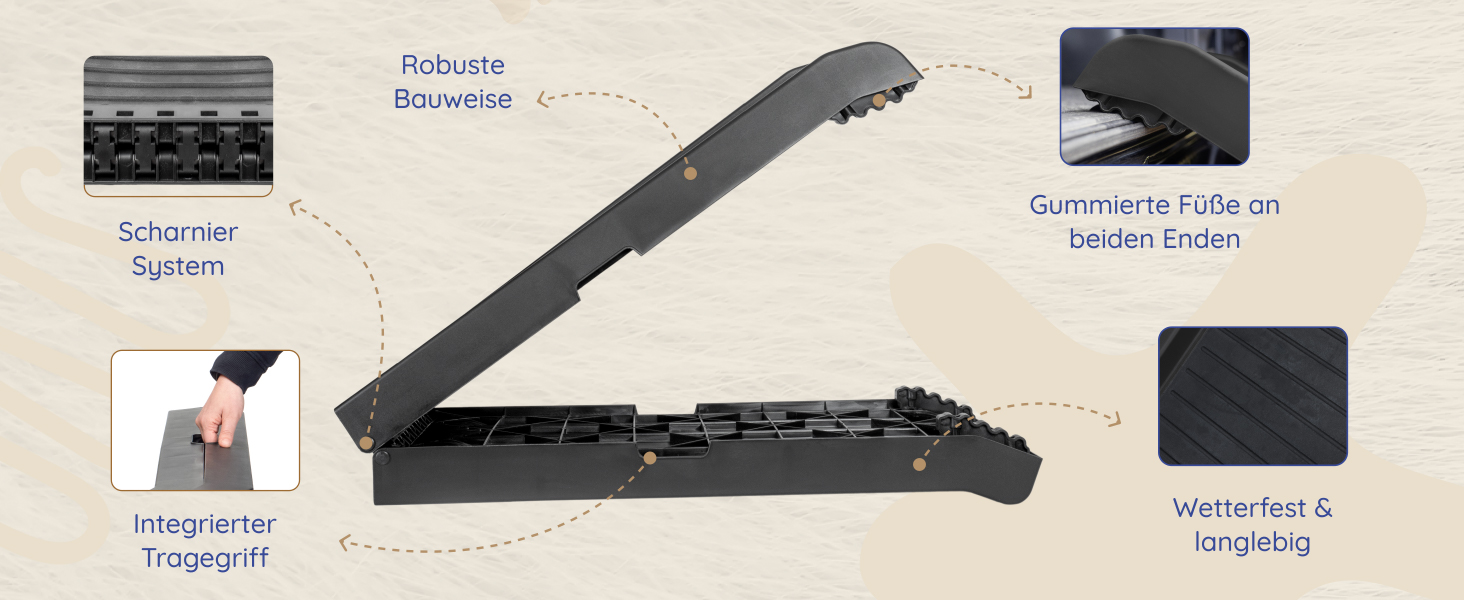 Рампа для собак у машину, складана – 174 см, 38 см – чорна, з протиковзким покриттям, для великих собак, до 85 кг – підходить для авто та SUV