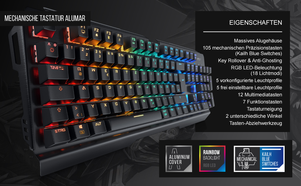 Ігровий набір TITANWOLF: механічна клавіатура, миша ALUMAR 10800dpi, XXL килимок. Підсвічування LED, 19 режимів, макро-режим, анти-ghosting