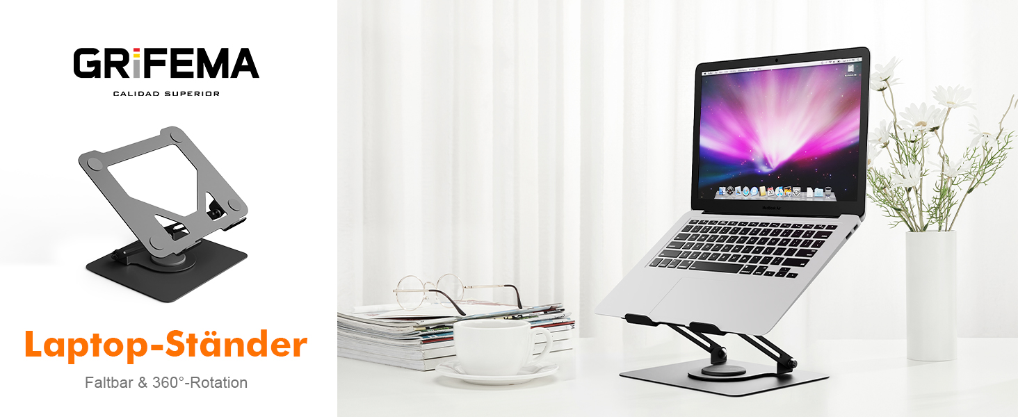 Підставка для ноутбука GRIFEMA GB1050, регульована по висоті, 360° обертання, ергономічна та з вентиляцією, сумісна з MacBook, Dell та ноутбуками 11-17 дюймів, чорна