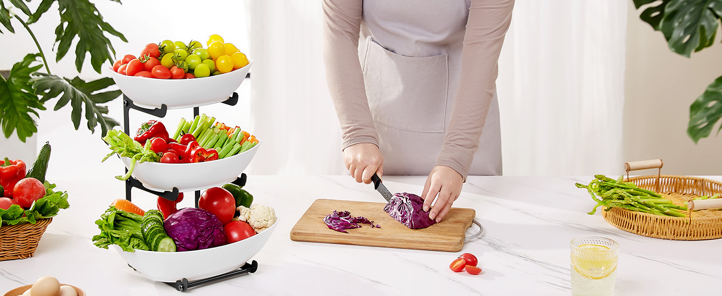 Підставка для фруктів та закусок Lifewit з 3 ярусами, біла, для буфетів, фруктів, снеків, овочів, тістечок, десертів, чорна